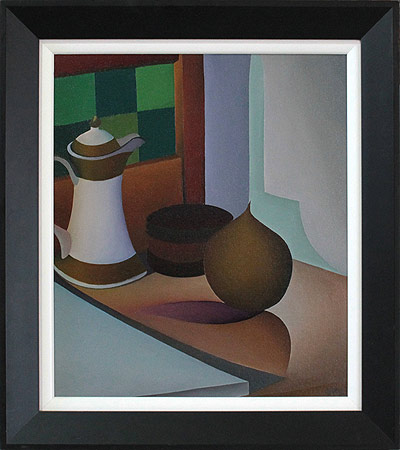 Carl Foster nz abstract artist, still life oil on board, framed